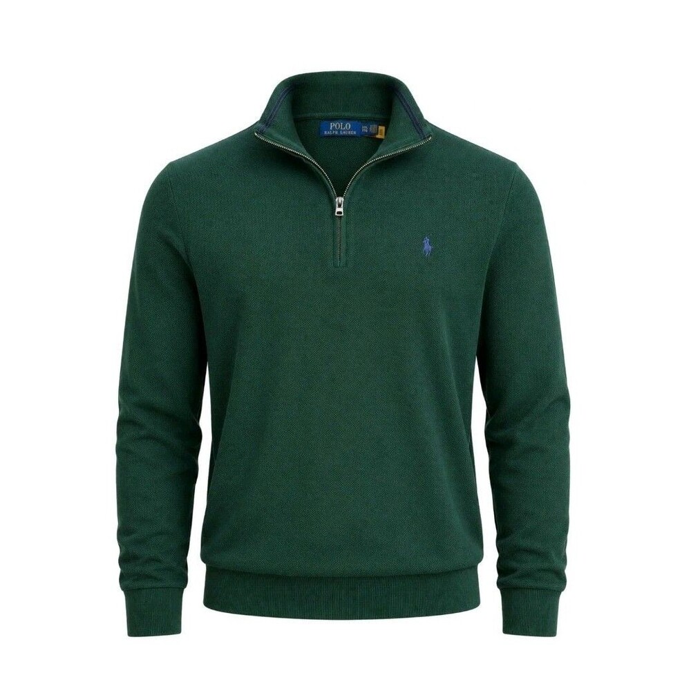 Polo Ralph Lauren Mens XXL Green Mesh Knit Quarter Zip Cotton Sweater Pony